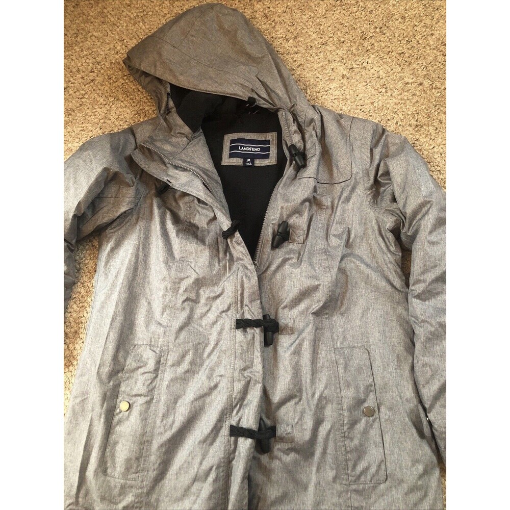 Lands End Women's Winter‎ Jacket Zip Toggle Medium 10-12 Gray with Hood RN 62830